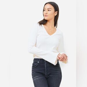 Citizens of Humanity Anni Ribbed V-Neck Flared Sleeve Long Sleeve Top Sz M